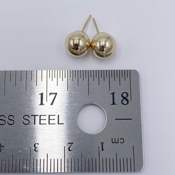10K Yellow Gold Round Ball Stud Earrings - Picture 2 of 4